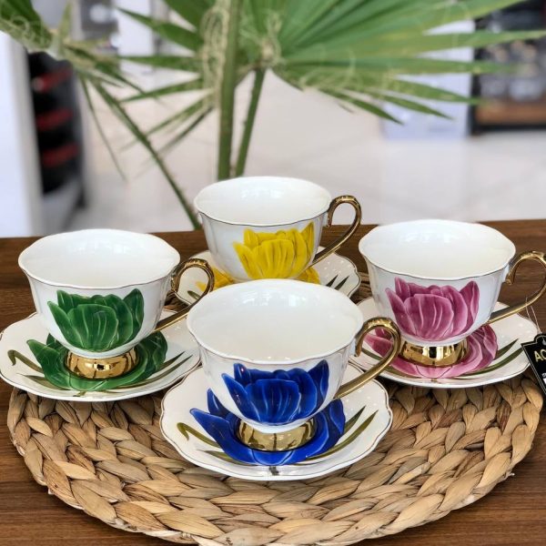 چایخوری ۶ رنگ طرح گل ترک