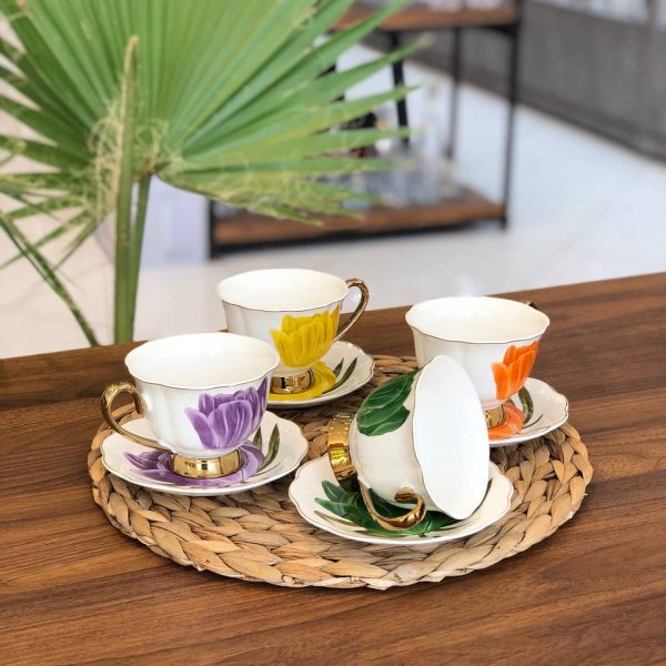 قهوه خوری ۶ رنگ طرح گل ترک